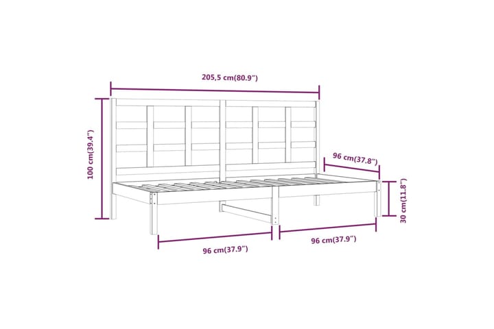 beBasic Sohvasänky valkoinen 90x200 cm täysi mänty - Valkoinen - Huonekalut - Sänky - Sänkykehikot & sängynrungot