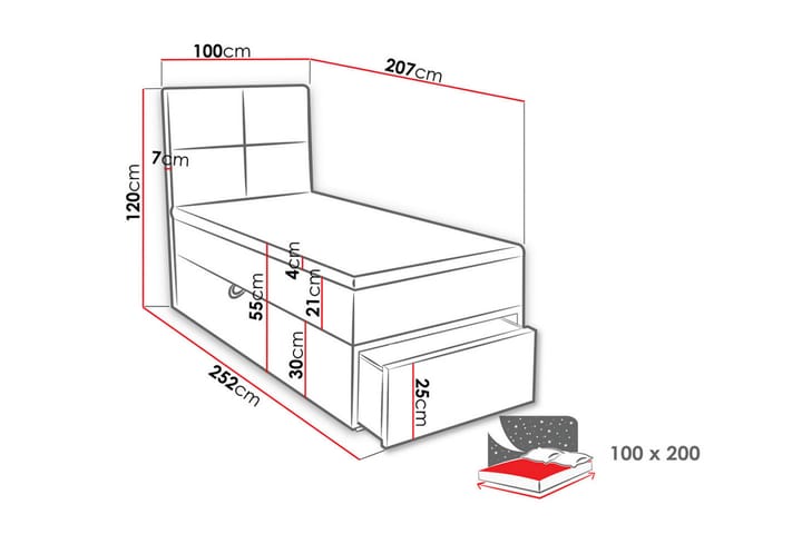 Bodskatan sängpaketti kontinentalsänky 100x200 cm - Harmaa - Huonekalut - Sänky - Jenkkisängyt