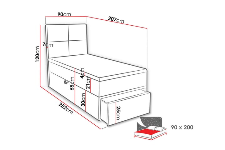 Bodskatan Sänkypaketti Kontinentalsänky 90x200 cm - Harmaa - Huonekalut - Sänky - Jenkkisängyt