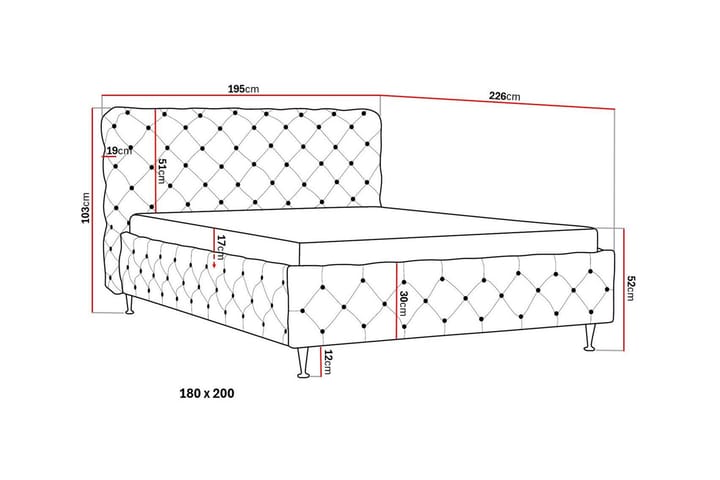 Chesterfield Sänkypaketti Sängynrunko ja Patja 180x200 cm - Harmaa - Huonekalut - Sänky - Runkopatjasängyt