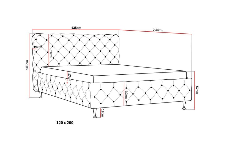 Chesterfield Sänkypaketti Sängynrunko ja Patja 120x200 cm - Musta - Huonekalut - Sänky - Runkopatjasängyt