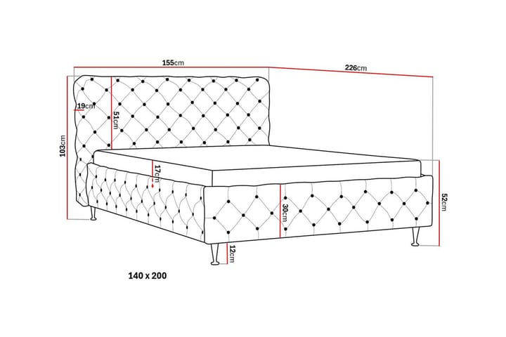 Chesterfield Sänkypaketti Sängynrunko ja Patja 140x200 cm - Musta - Huonekalut - Sänky - Runkopatjasängyt