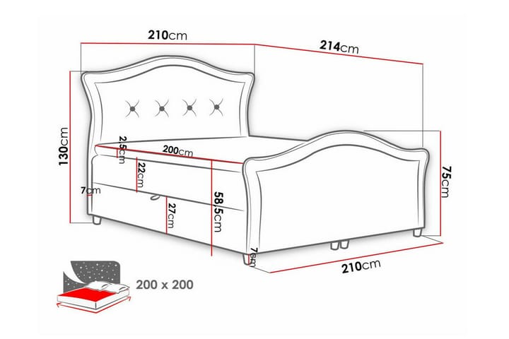 Jenkkisänky Boisdale 200x200 cm - Harmaa - Huonekalut - Sänky - Jenkkisängyt