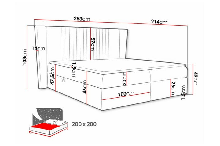 Jenkkisänky Boisdale 200x200 cm - Sininen/BL1 - Huonekalut - Sänky - Jenkkisängyt