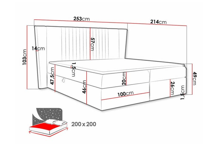 Jenkkisänky Boisdale 200x200 cm - Vaaleansininen/Tummansininen - Huonekalut - Sänky - Jenkkisängyt