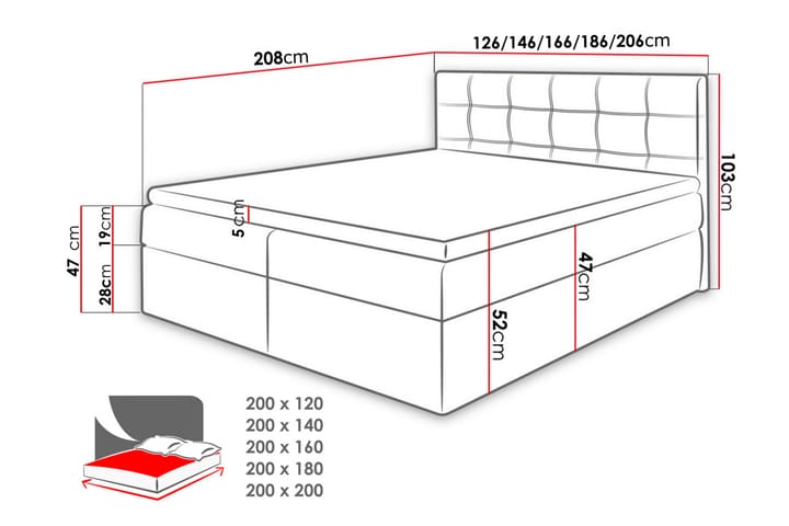 Jenkkisänky Oldereid 200x200 cm - Musta/Valkoinen - Huonekalut - Sänky - Jenkkisängyt