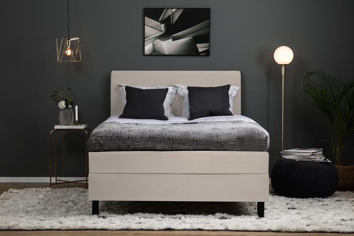 Sänkypaketti Olivia 140x200 Sileä Sängynpääty Beige - Polyeetteri Niskatyyny Suuri - Huonekalut - Sänky - Jenkkisängyt