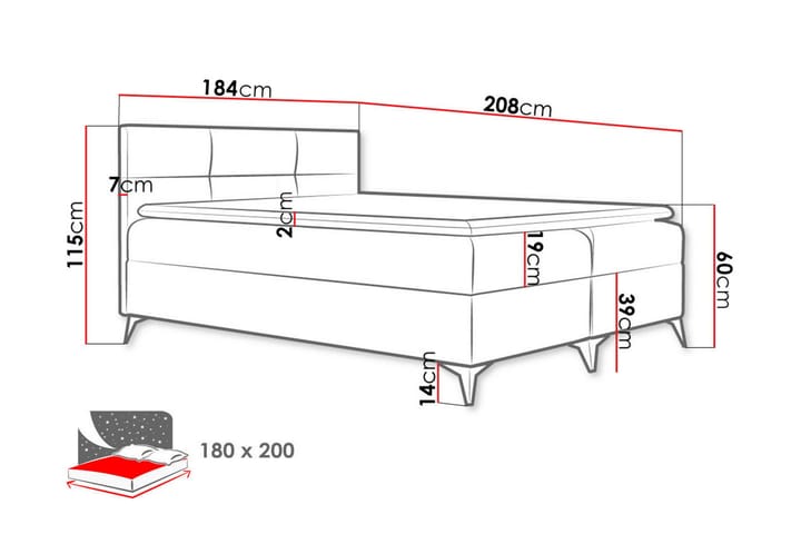 Leckersbo sängpaketti kontinentalsänky 180x200 cm - Musta - Huonekalut - Sänky - Jenkkisängyt