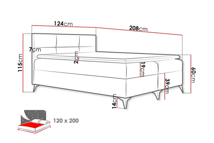 Leckersbo Sänkypaketti Kontinentalsänky 120x200 cm - Musta - Huonekalut - Sänky - Jenkkisängyt