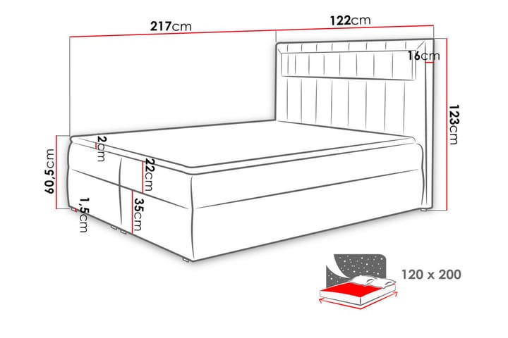 Masone Sängpaketti Kontinentalsänky 120x200 cm - Punainen - Huonekalut - Sänky - Jenkkisängyt