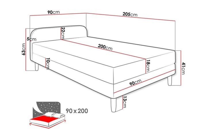 Runkosänky Midfeld 90x200 cm - Musta - Huonekalut - Sänky - Runkopatjasängyt