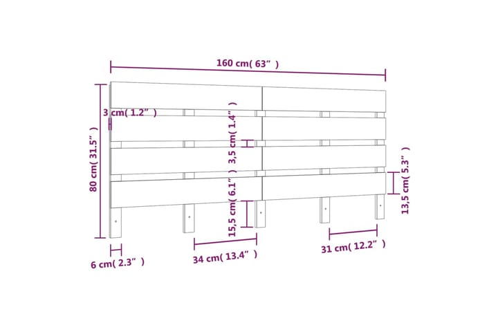 beBasic Sängynpääty 160x3x80 cm täysi mänty - Ruskea - Huonekalut - Sänky - Sängyn lisävarusteet & sängynpäädyt - Sängynpääty