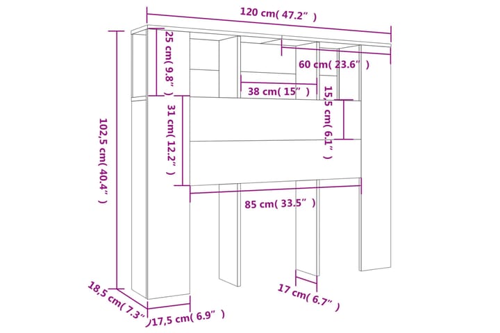 beBasic Sängynpääty säilytystilalla musta 120x18,5x104,5 cm - Musta - Huonekalut - Sänky - Sängyn lisävarusteet & sängynpäädyt - Sängynpääty