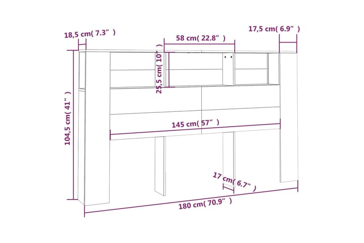 beBasic Sängynpääty säilytystilalla musta 180x18,5x104,5 cm - Musta - Huonekalut - Sänky - Sängyn lisävarusteet & sängynpäädyt - Sängynpääty