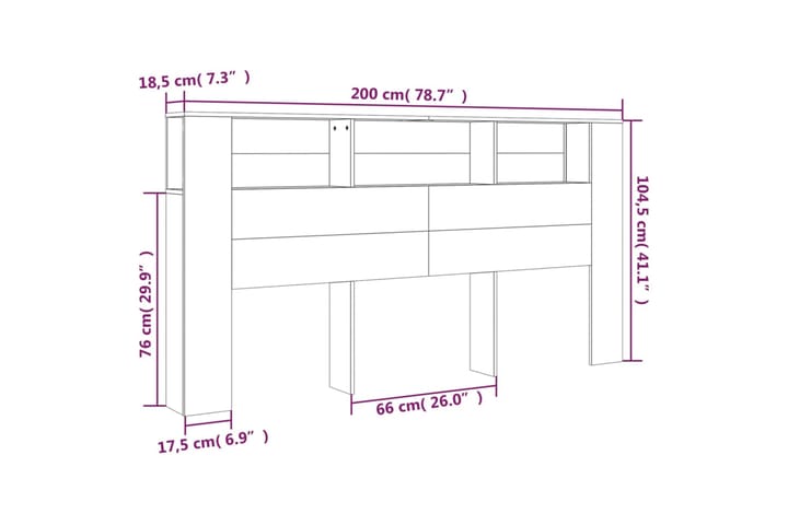 beBasic Sängynpääty säilytystilalla musta 200x18,5x104,5 cm - Musta - Huonekalut - Sänky - Sängyn lisävarusteet & sängynpäädyt - Sängynpääty