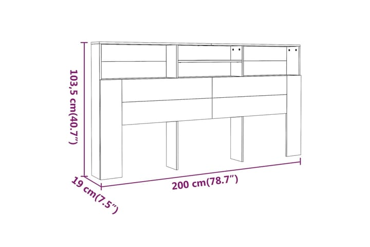 beBasic Sängynpääty säilytystilalla ruskea tammi 200x19x103,5 cm - Ruskea - Huonekalut - Sänky - Sängyn lisävarusteet & sängynpäädyt - Sängynpääty