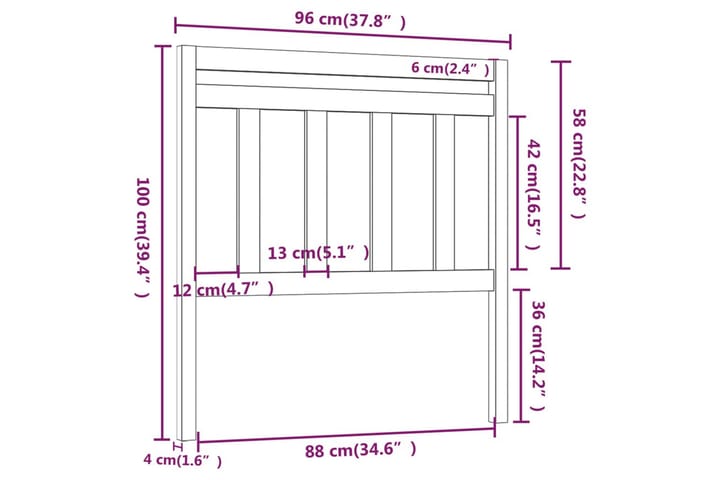 Sängynpääty 96x4x100 cm täysi mänty - Ruskea - Huonekalut - Sänky - Sängyn lisävarusteet & sängynpäädyt - Sängynpääty