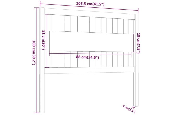 Sängynpääty harmaa 105,5x4x100 cm täysi mänty - Harmaa - Huonekalut - Sänky - Sängyn lisävarusteet & sängynpäädyt - Sängynpääty