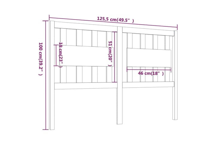 Sängynpääty hunajanruskea 125,5x4x100 cm täysi mänty - Ruskea - Huonekalut - Sänky - Sängyn lisävarusteet & sängynpäädyt - Sängynpääty