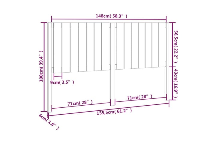 Sängynpääty hunajanruskea 155,5x4x100 cm täysi mänty - Ruskea - Huonekalut - Sänky - Sängyn lisävarusteet & sängynpäädyt - Sängynpääty