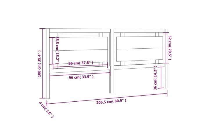 Sängynpääty hunajanruskea 205,5x4x100 cm täysi mänty - Ruskea - Huonekalut - Sänky - Sängyn lisävarusteet & sängynpäädyt - Sängynpääty