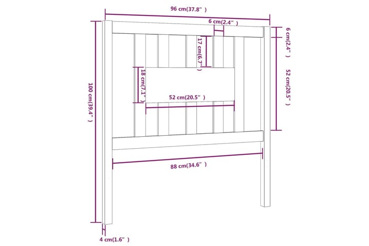 Sängynpääty hunajanruskea 96x4x100 cm täysi mänty - Ruskea - Huonekalut - Sänky - Sängyn lisävarusteet & sängynpäädyt - Sängynpääty