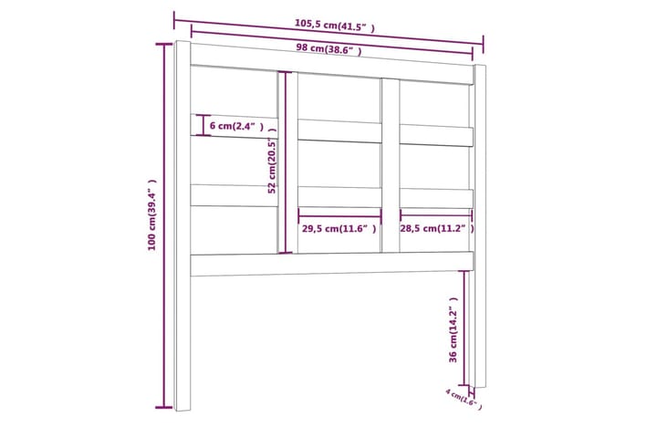 Sängynpääty musta 105,5x4x100 cm täysi mänty - Musta - Huonekalut - Sänky - Sängyn lisävarusteet & sängynpäädyt - Sängynpääty