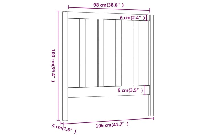 Sängynpääty musta 106x4x100 cm täysi mänty - Musta - Huonekalut - Sänky - Sängyn lisävarusteet & sängynpäädyt - Sängynpääty