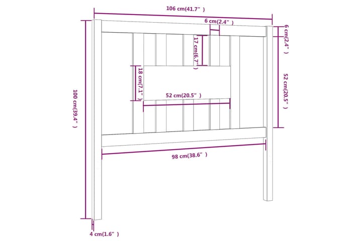 Sängynpääty musta 106x4x100 cm täysi mänty - Musta - Huonekalut - Sänky - Sängyn lisävarusteet & sängynpäädyt - Sängynpääty