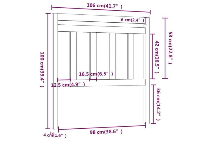 Sängynpääty musta 106x4x100 cm täysi mänty - Musta - Huonekalut - Sänky - Sängyn lisävarusteet & sängynpäädyt - Sängynpääty