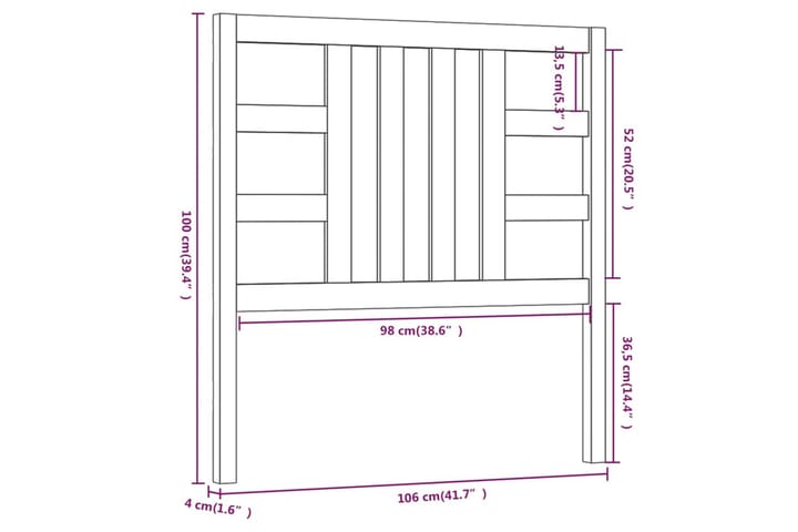 Sängynpääty musta 106x4x100 cm täysi mänty - Musta - Huonekalut - Sänky - Sängyn lisävarusteet & sängynpäädyt - Sängynpääty