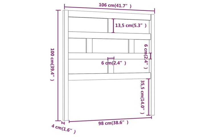 Sängynpääty musta 106x4x100 cm täysi mänty - Musta - Huonekalut - Sänky - Sängyn lisävarusteet & sängynpäädyt - Sängynpääty