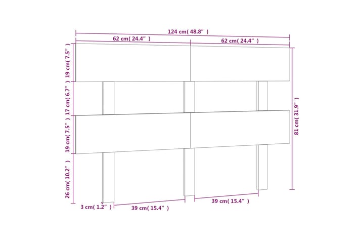 Sängynpääty musta 124x3x81 cm täysi mänty - Musta - Huonekalut - Sänky - Sängyn lisävarusteet & sängynpäädyt - Sängynpääty