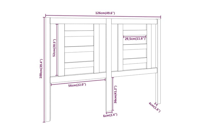 Sängynpääty musta 126x4x100 cm täysi mänty - Musta - Huonekalut - Sänky - Sängyn lisävarusteet & sängynpäädyt - Sängynpääty