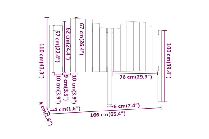 Sängynpääty musta 166x4x110 cm täysi mänty - Musta - Huonekalut - Sänky - Sängyn lisävarusteet & sängynpäädyt - Sängynpääty