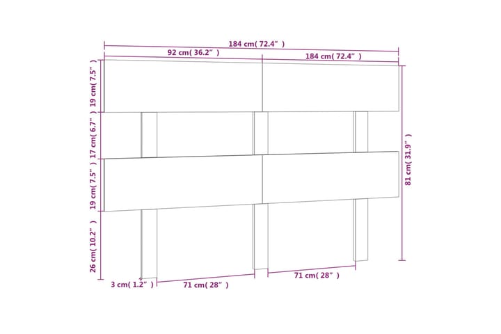 Sängynpääty musta 184x3x81 cm täysi mänty - Musta - Huonekalut - Sänky - Sängyn lisävarusteet & sängynpäädyt - Sängynpääty