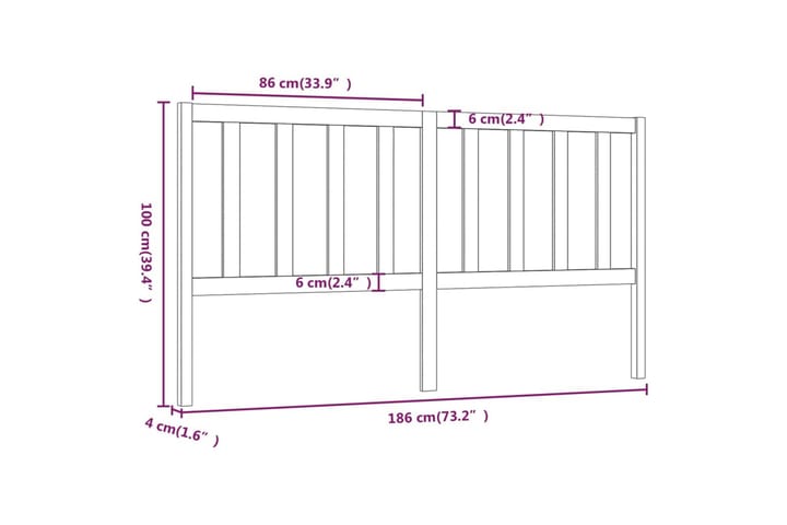 Sängynpääty musta 186x4x100 cm täysi mänty - Musta - Huonekalut - Sänky - Sängyn lisävarusteet & sängynpäädyt - Sängynpääty