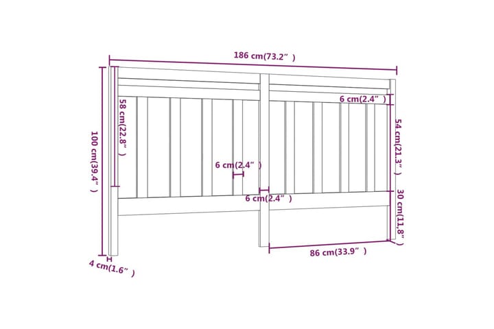 Sängynpääty musta 186x4x100 cm täysi mänty - Musta - Huonekalut - Sänky - Sängyn lisävarusteet & sängynpäädyt - Sängynpääty