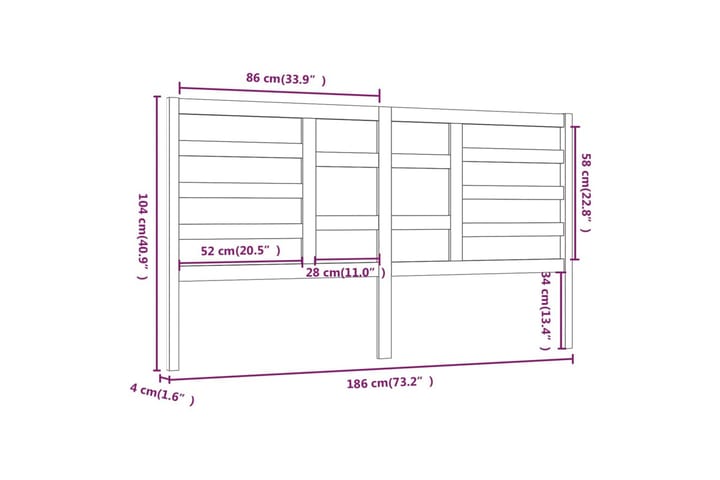 Sängynpääty musta 186x4x104 cm täysi mänty - Musta - Huonekalut - Sänky - Sängyn lisävarusteet & sängynpäädyt - Sängynpääty