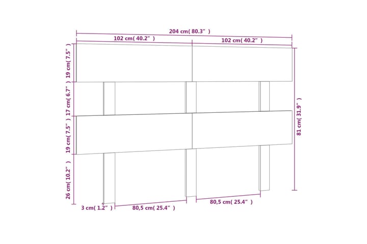 Sängynpääty musta 204x3x81 cm täysi mänty - Musta - Huonekalut - Sänky - Sängyn lisävarusteet & sängynpäädyt - Sängynpääty