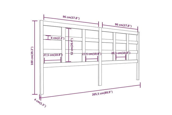 Sängynpääty musta 205,5x4x100 cm täysi mänty - Musta - Huonekalut - Sänky - Sängyn lisävarusteet & sängynpäädyt - Sängynpääty