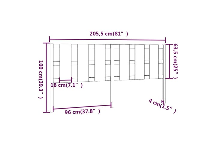 Sängynpääty musta 205,5x4x100 cm täysi mänty - Musta - Huonekalut - Sänky - Sängyn lisävarusteet & sängynpäädyt - Sängynpääty