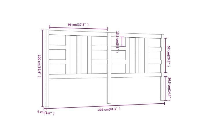 Sängynpääty musta 206x4x100 cm täysi mänty - Musta - Huonekalut - Sänky - Sängyn lisävarusteet & sängynpäädyt - Sängynpääty