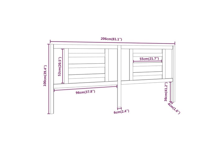 Sängynpääty musta 206x4x100 cm täysi mänty - Musta - Huonekalut - Sänky - Sängyn lisävarusteet & sängynpäädyt - Sängynpääty