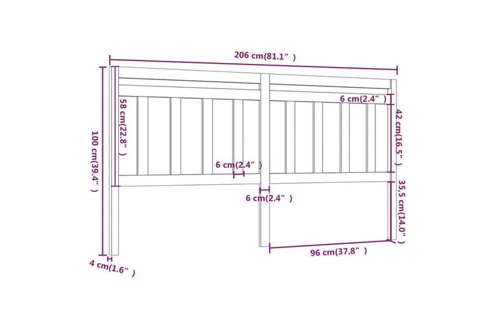 Sängynpääty musta 206x4x100 cm täysi mänty - Musta - Huonekalut - Sänky - Sängyn lisävarusteet & sängynpäädyt - Sängynpääty