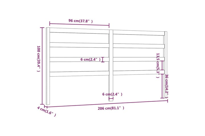 Sängynpääty musta 206x4x100 cm täysi mänty - Musta - Huonekalut - Sänky - Sängyn lisävarusteet & sängynpäädyt - Sängynpääty