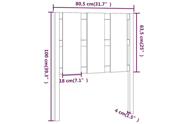 Sängynpääty valkoinen 80,5x4x100 cm täysi mänty - Valkoinen - Huonekalut - Sänky - Sängyn lisävarusteet & sängynpäädyt - Sängynpääty