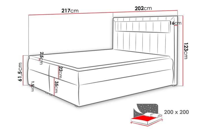 Jenkkisänky Carrubbo 200x200 cm - Musta - Huonekalut - Sänky - Sängyt säilytystilalla