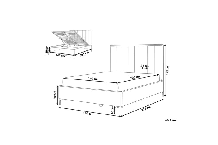Parivuode Sezanne Säilytyksellä 140x200 cm - Harmaa - Huonekalut - Sänky - Sängyt säilytystilalla