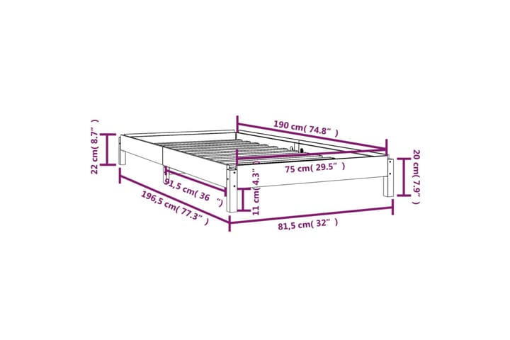 Pinottava sänky 75x190 cm täysi mänty - Ruskea - Huonekalut - Sänky - Sänkykehikot & sängynrungot